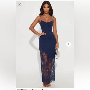 Fashion Nova Navy Lace Midi Dress